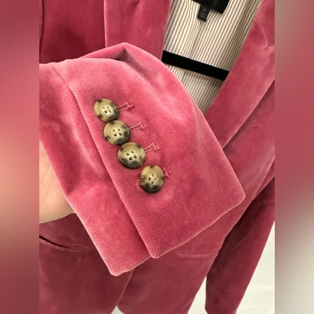 J. Crew Women’s 2 Alexandra Velvet Blazer Pink Single Breasted Button Fall EUC